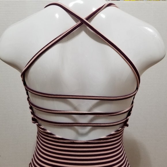 Forever 21 bodysuit Small striped sleeveless strappy caged back ruched bust - Picture 8 of 13